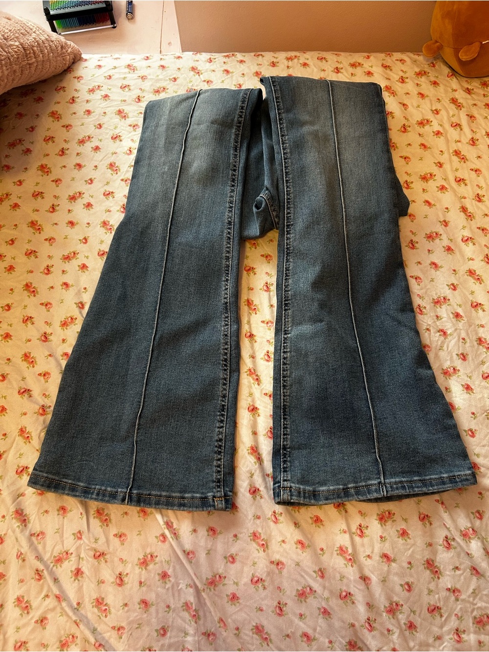 Garage Women's Mid Blue Flare Jeans with Front Seams - Picture 3 of 4